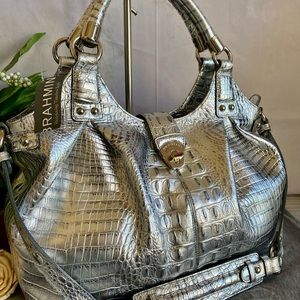 🪩VERY RARE NWT🪩MIRROR (Silver) CROC EMBOSSED “DAGNY” BRAHMIN SATCHEL